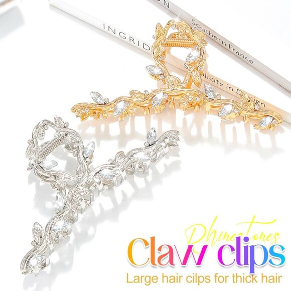 Rhinestone Claw Clips Gold Metal Thick Hair Large Fancy Hair Accessories Pack of - Picture 2 of 7